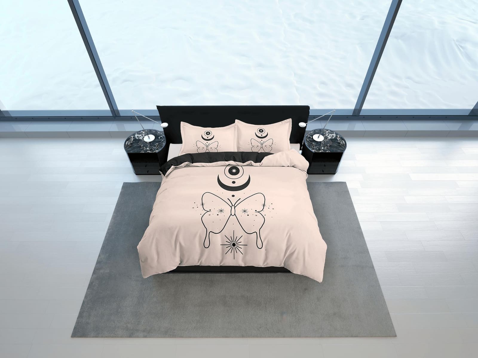 Butterfly Boho Beige Bedding Minimalist, Zodiac Gift Celestial Dorm Bedding, Astrology Duvet Cover Set, Aesthetic Duvet Ki…