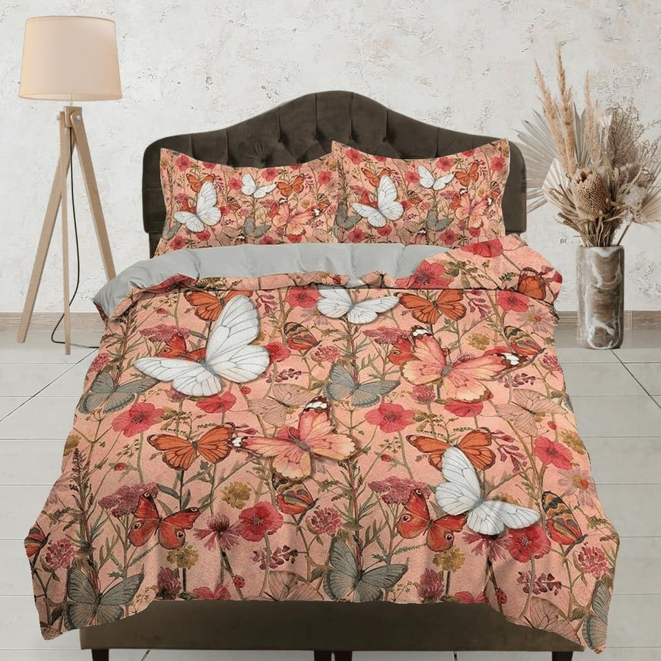 Butterfly coral bedding mid century modern decor duvet cover, dorm bedding full size adult duvet king queen twin, nursery…