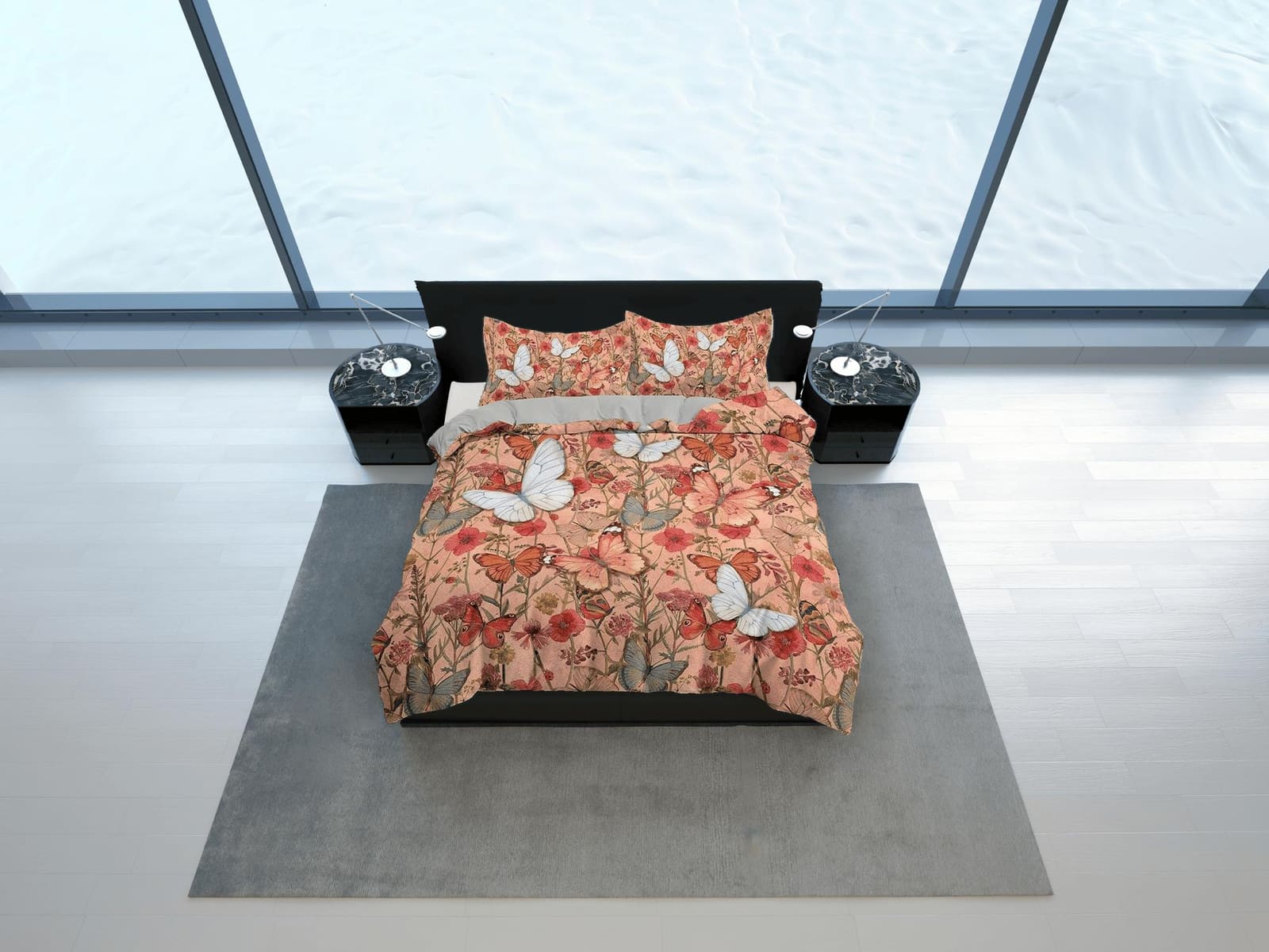 Butterfly coral bedding mid century modern decor duvet cover, dorm bedding full size adult duvet king queen twin, nursery…