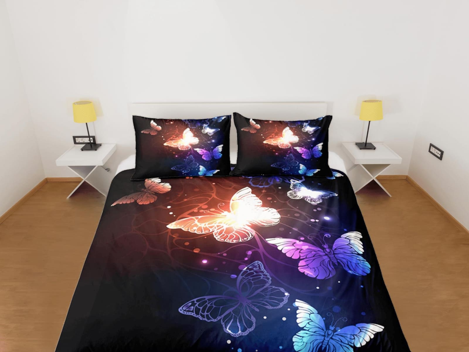Butterfly Duvet Cover Set Black Bedspread, Dorm Bedding with Pillowcase