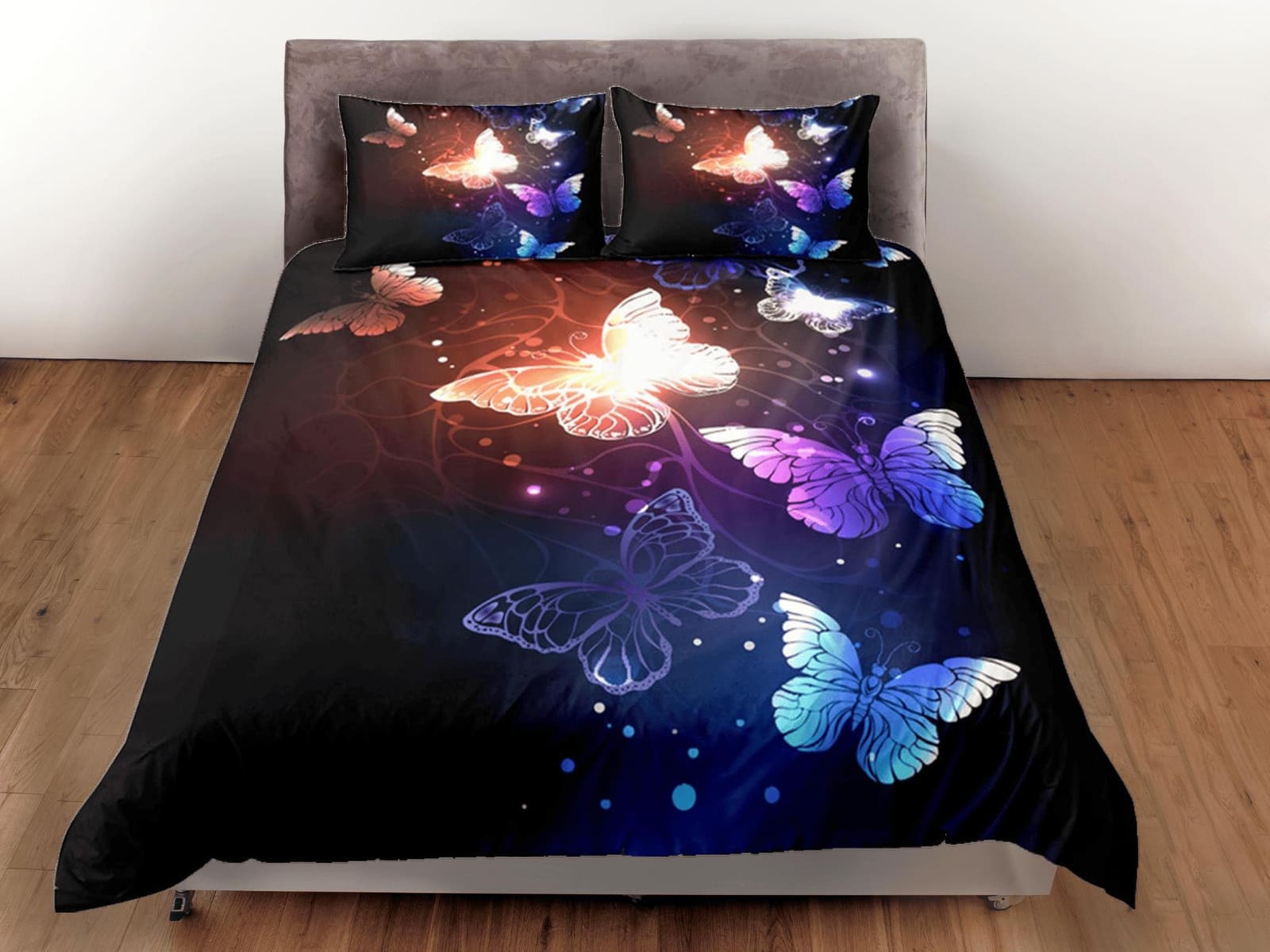 Butterfly Duvet Cover Set Black Bedspread, Dorm Bedding with Pillowcase