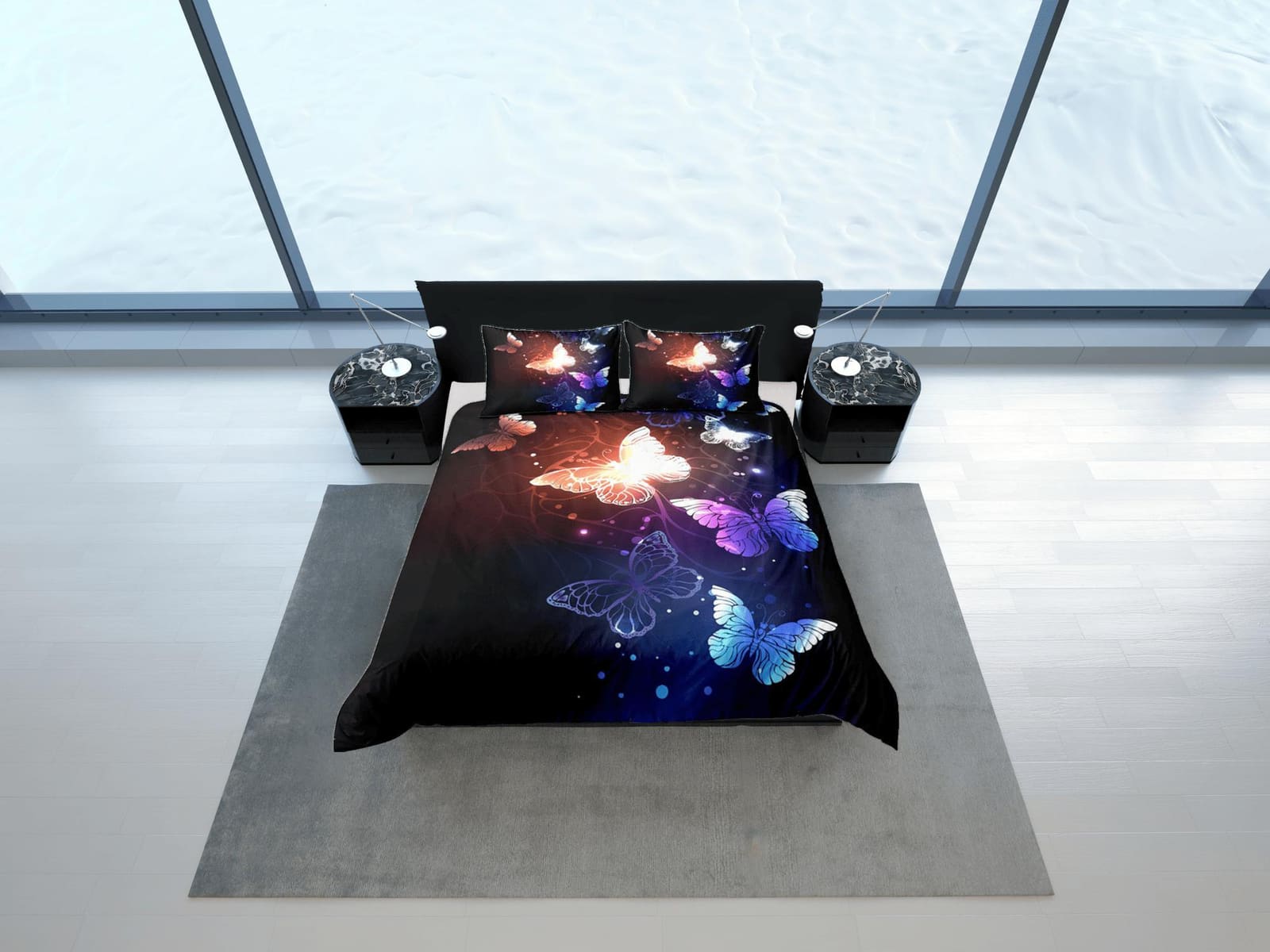Butterfly Duvet Cover Set Black Bedspread, Dorm Bedding with Pillowcase