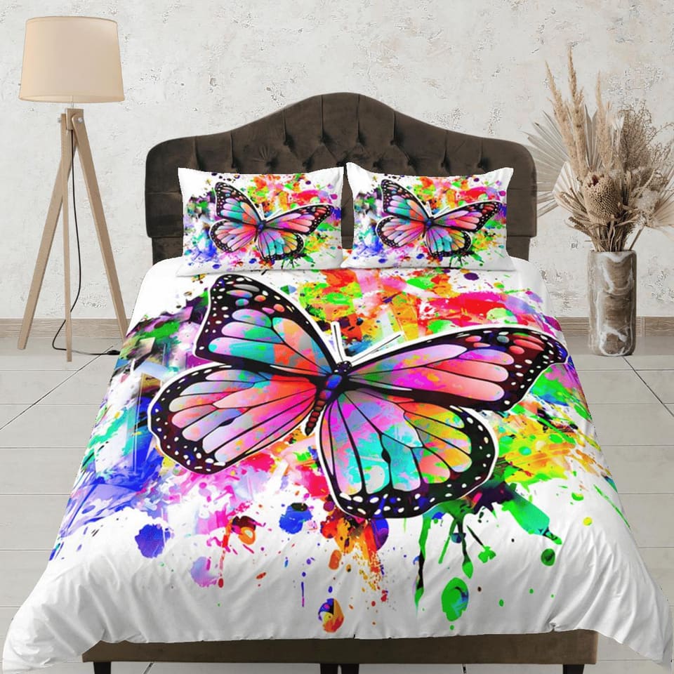 Butterfly Duvet Cover Set Colorful Bedspread, Dorm Bedding & Pillowcase