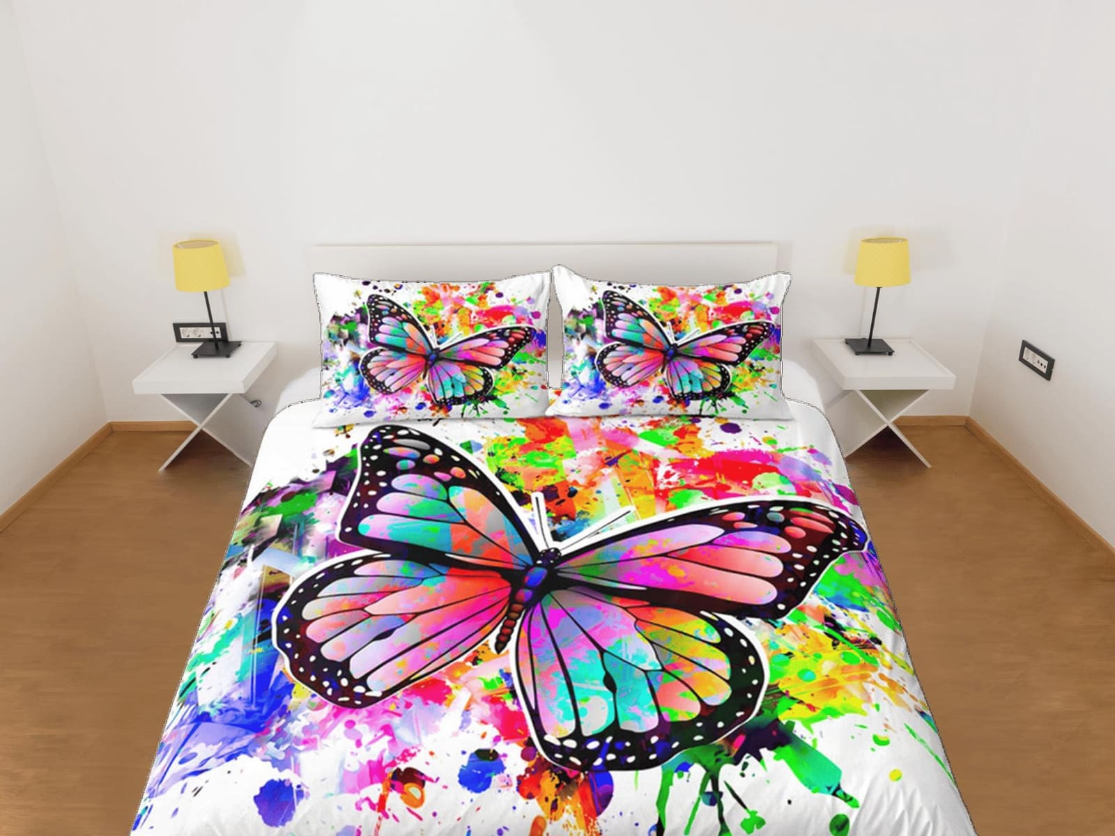 Butterfly Duvet Cover Set Colorful Bedspread, Dorm Bedding & Pillowcase