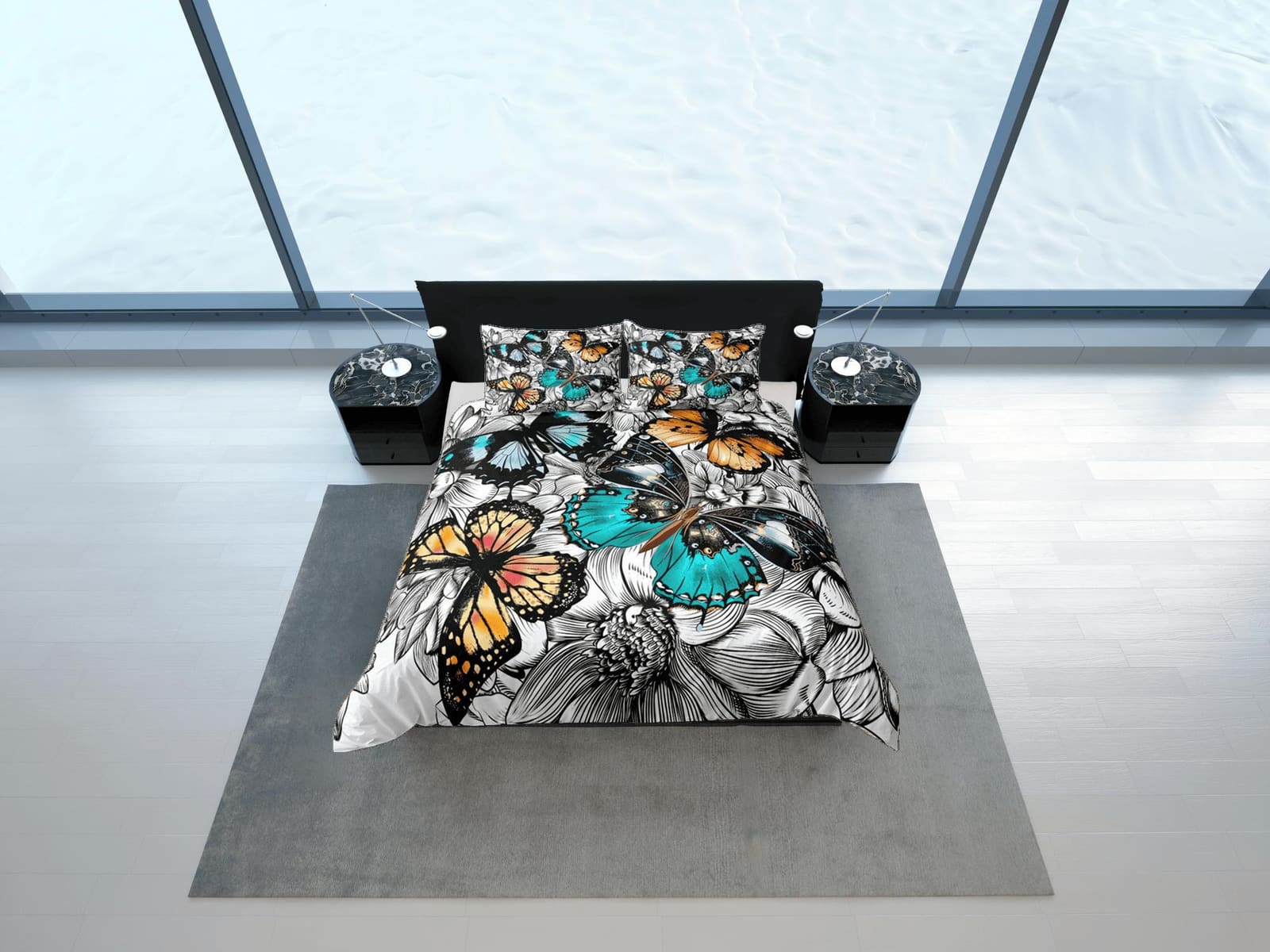 Butterfly Duvet Cover Set Colorful Bedspread, Dorm Bedding & Pillowcase