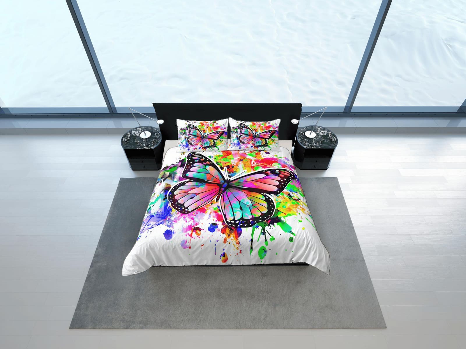 Butterfly Duvet Cover Set Colorful Bedspread, Dorm Bedding & Pillowcase