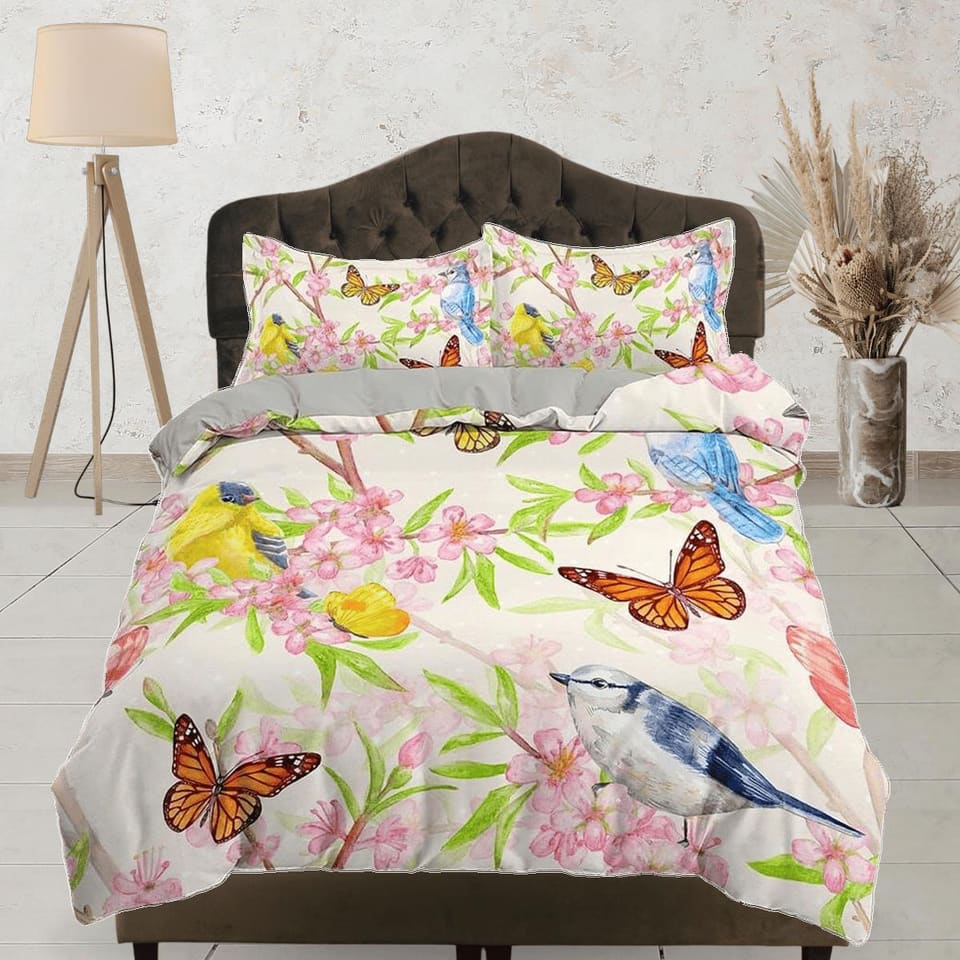 Butterfly hummingbird botanical bedding duvet cover boho chic dorm bedding full size adult duvet king queen twin, nursery…
