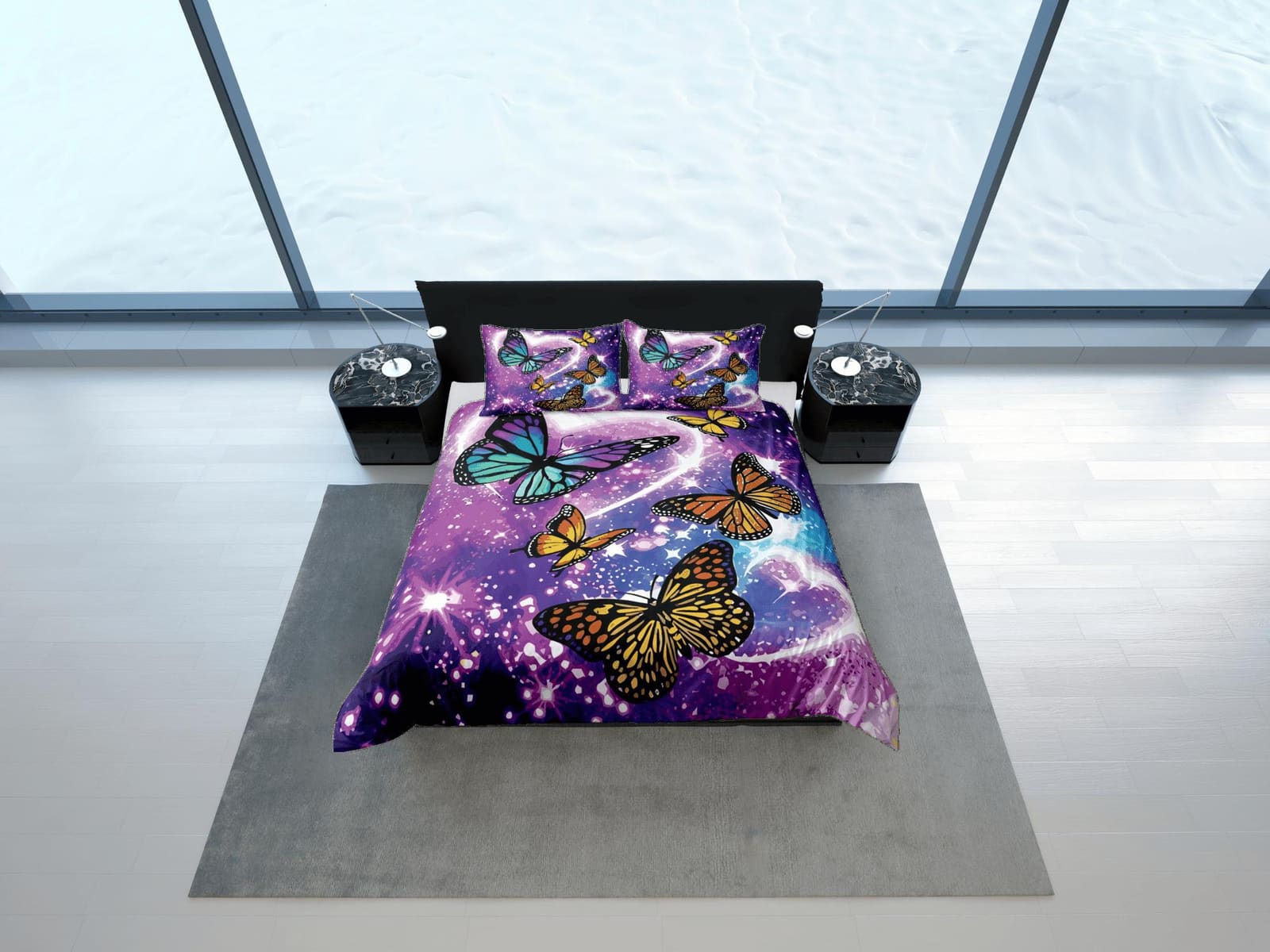Butterfly Purple Duvet Cover Set Colorful Bedspread, Dorm Bedding with Pillowcase