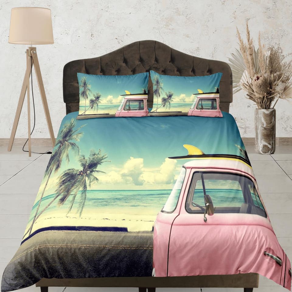 California beach retro coastal grandma duvet cover nautical bedding set full queen king, aesthetic beach room decor, ocean…