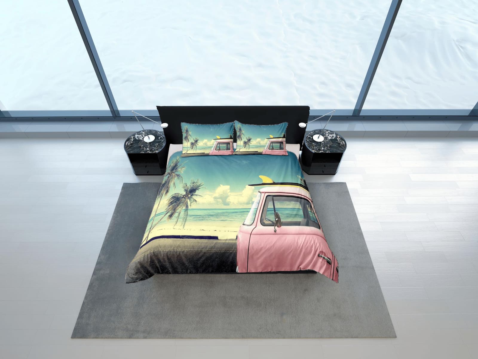 California beach retro coastal grandma duvet cover nautical bedding set full queen king, aesthetic beach room decor, ocean…