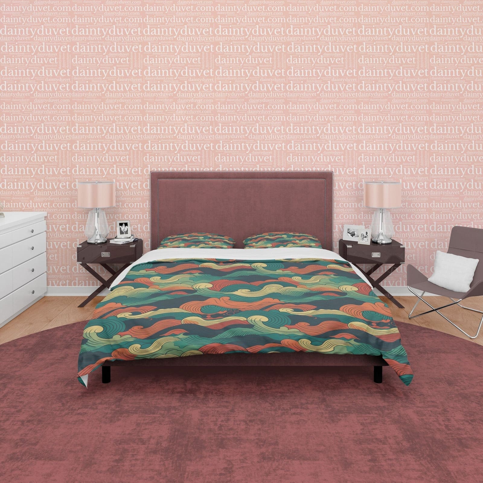 Camouflage Retro Bedding Set, Wavy Cotton Duvet Cover, Abstract  Quilt Cover, Colorful Bedspread, 70s Nostalgia Bed Cover,…