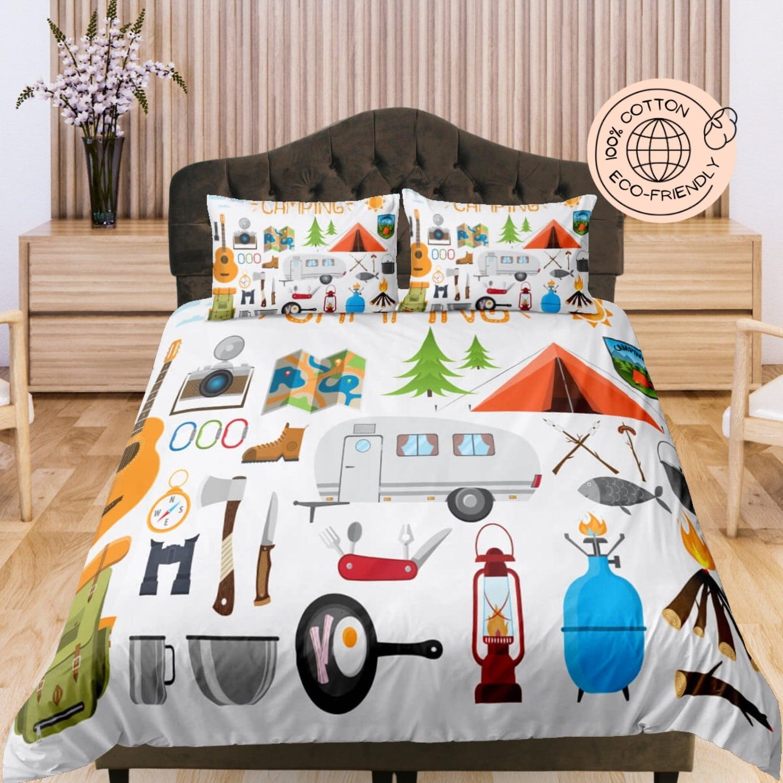 Camping Essentials, Outdoor Themed Cotton Duvet Cover Set for Kids, Toddler Bedding, Baby Zipper Bedding, Nursery Bedding,…