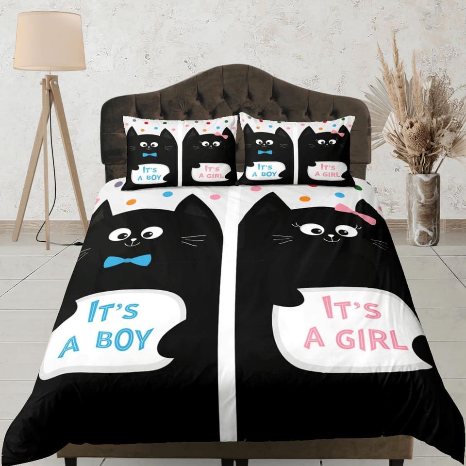 Cat bedding, gender announcement, baby reveal, toddler bedding, kids duvet cover set, gift for cat lovers, baby bedding, b…