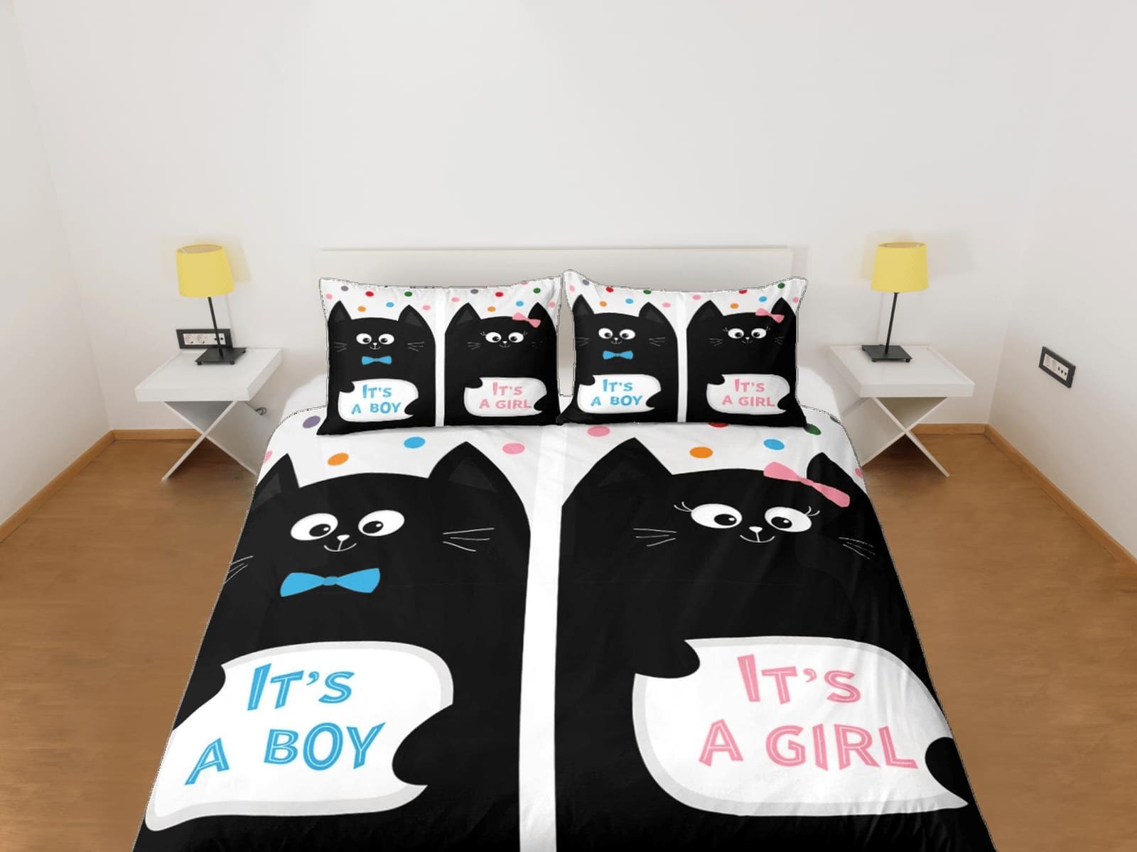 Cat bedding, gender announcement, baby reveal, toddler bedding, kids duvet cover set, gift for cat lovers, baby bedding, b…