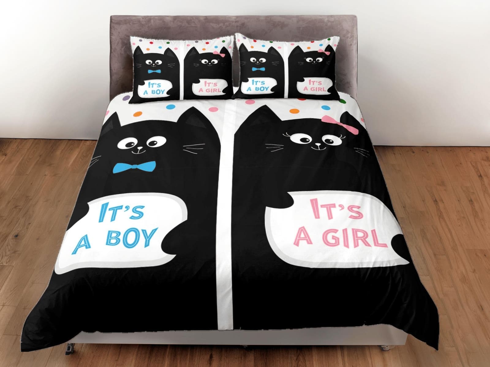 Cat bedding, gender announcement, baby reveal, toddler bedding, kids duvet cover set, gift for cat lovers, baby bedding, b…
