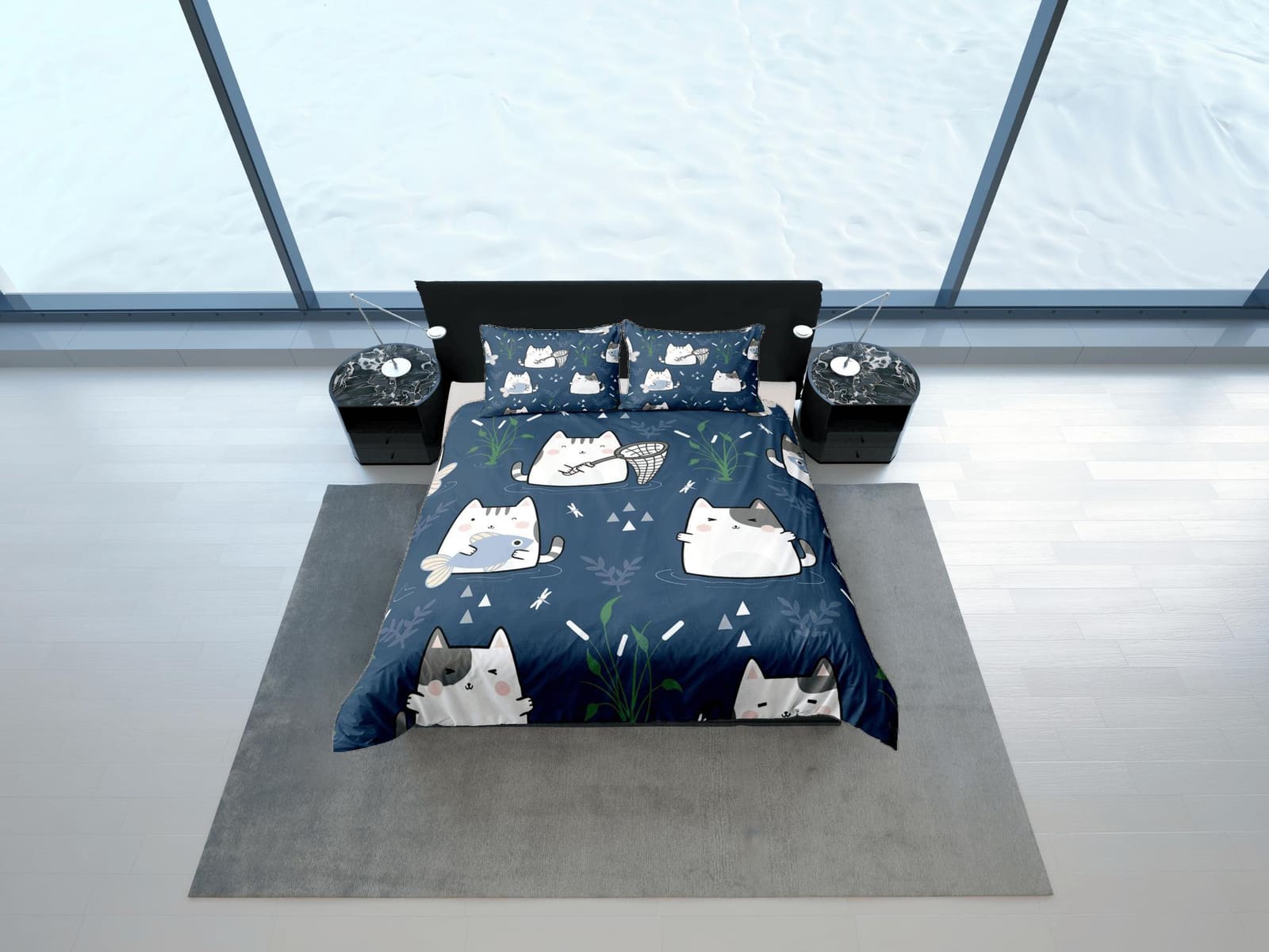 Cat Lover Duvet Cover Bedspread, Cute Cartoons Cat Bedding for Teens Kids Bedroom Comforter Cover