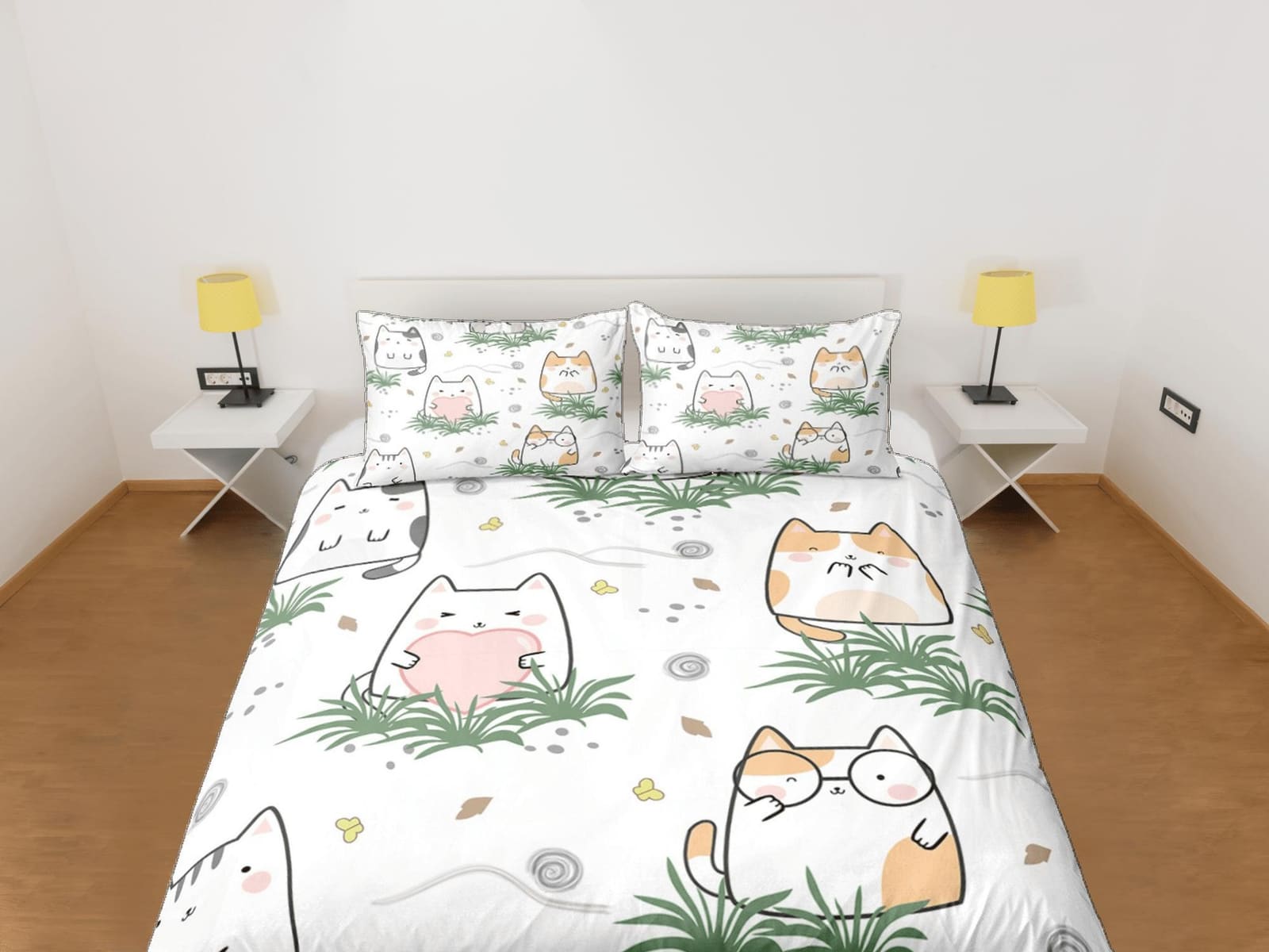 Cat Lover Duvet Cover Set Bedspread, Cute Bedding for Teens Kids Bedroom Comforter Cover Cat Cartoons