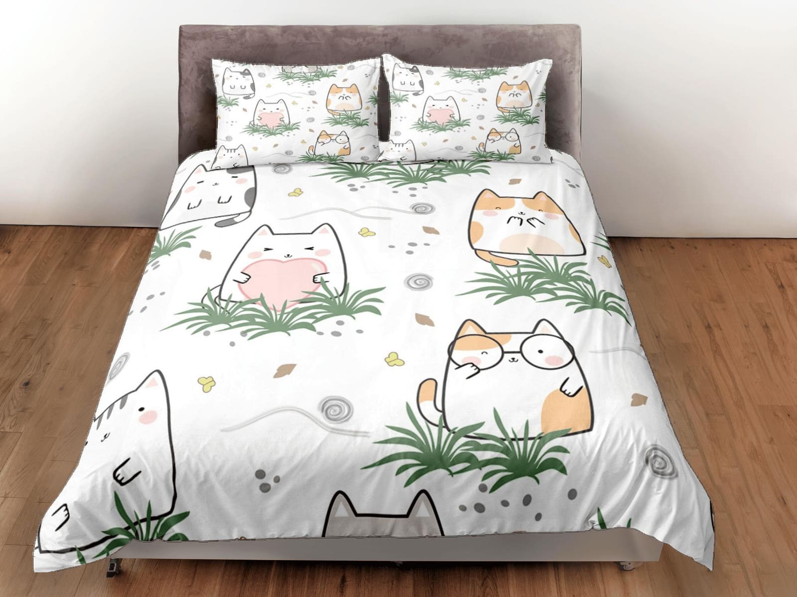 Cat Lover Duvet Cover Set Bedspread, Cute Bedding for Teens Kids Bedroom Comforter Cover Cat Cartoons