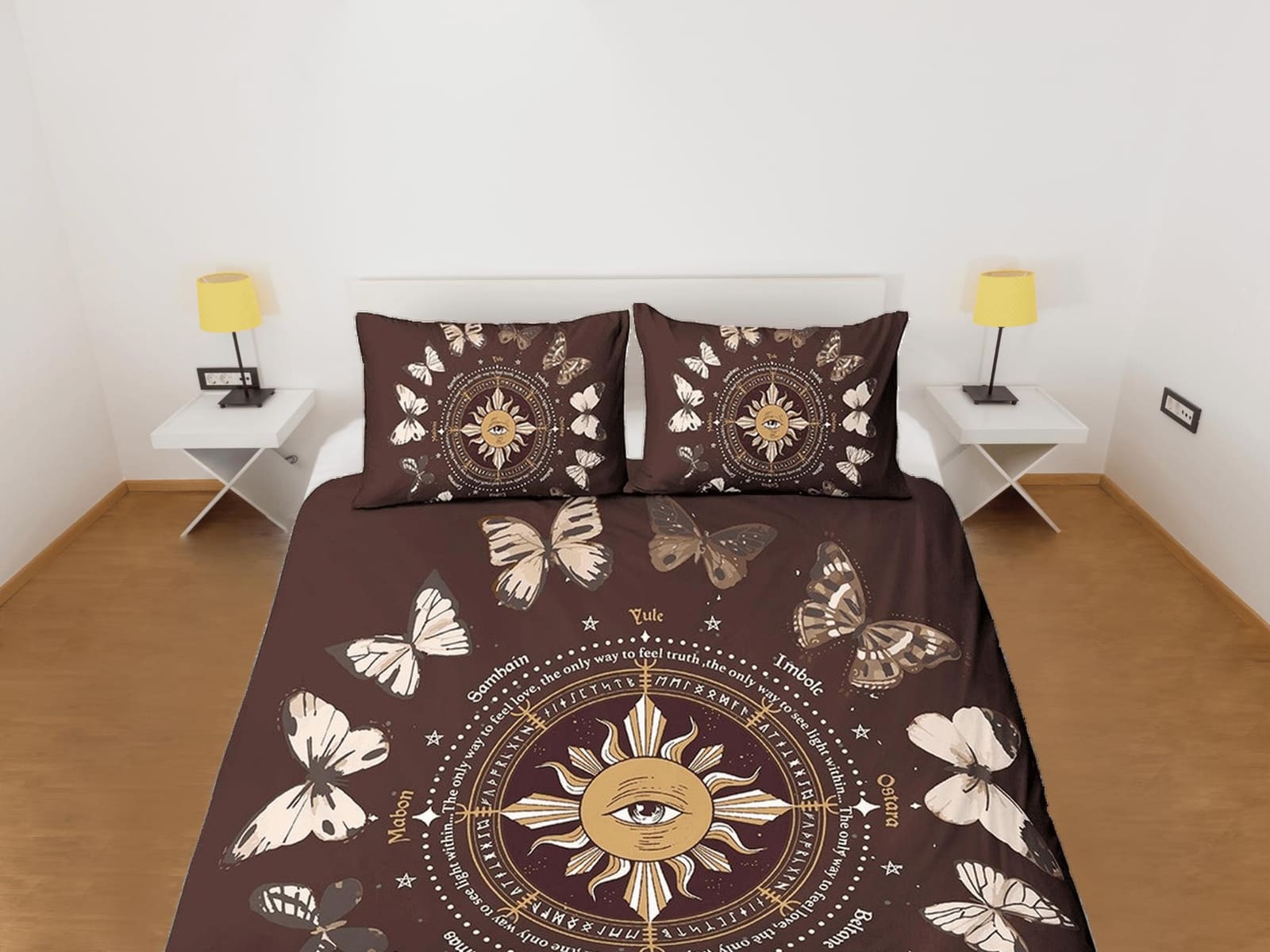 Celestial bedding brown, witchy decor dorm bedding, aesthetic duvet cover set, boho bedding set full king queen, astrology…