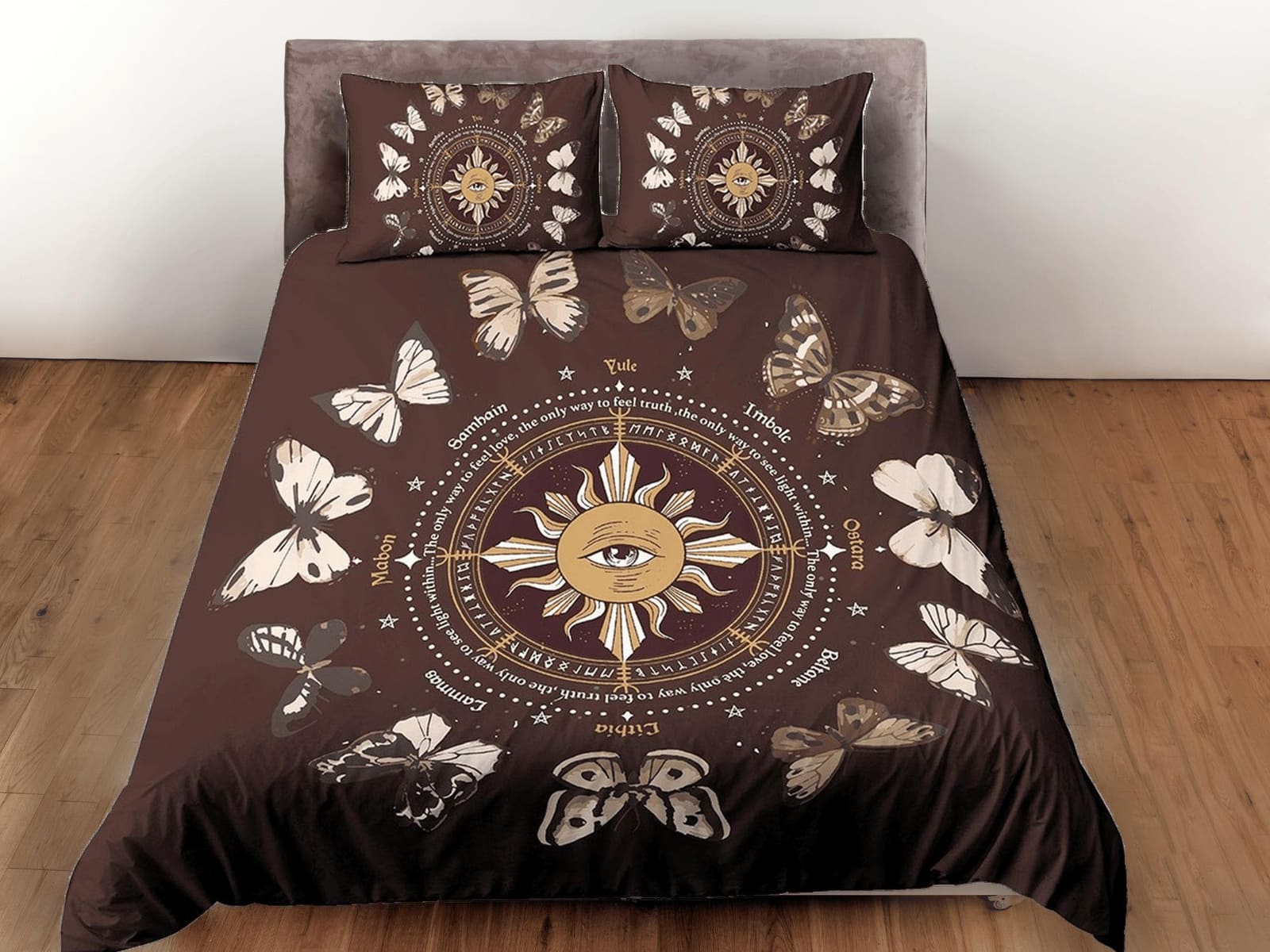 Celestial bedding brown, witchy decor dorm bedding, aesthetic duvet cover set, boho bedding set full king queen, astrology…