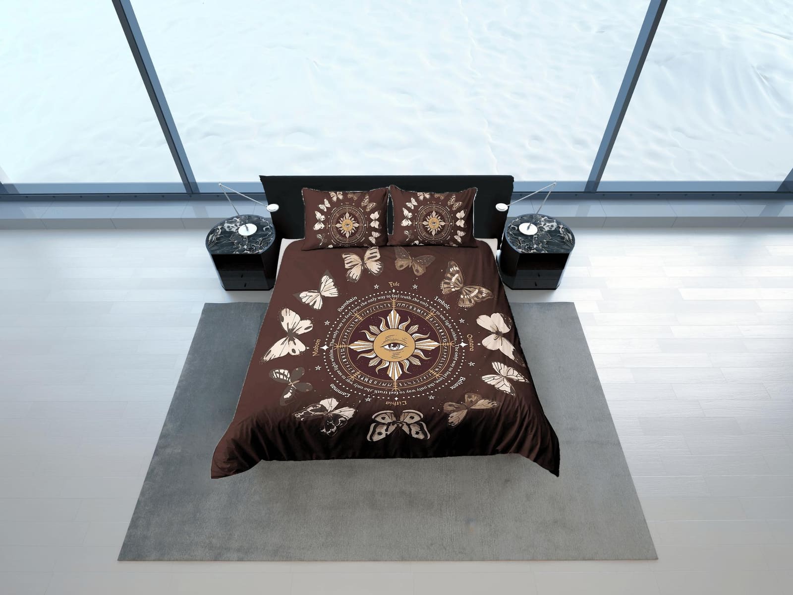 Celestial bedding brown, witchy decor dorm bedding, aesthetic duvet cover set, boho bedding set full king queen, astrology…