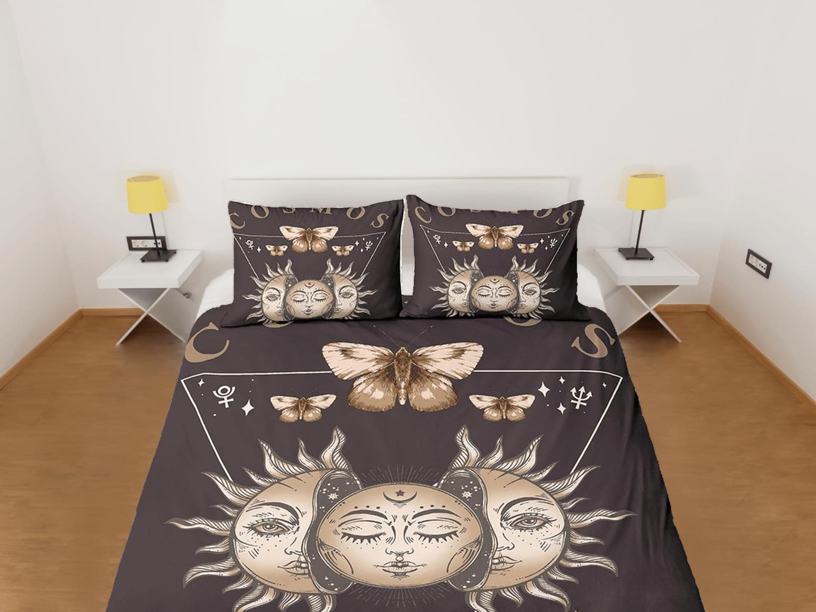 Celestial bedding full moon, mystical sun, witchy dorm bedding, aesthetic duvet, boho bedding set full king queen, astrolo…