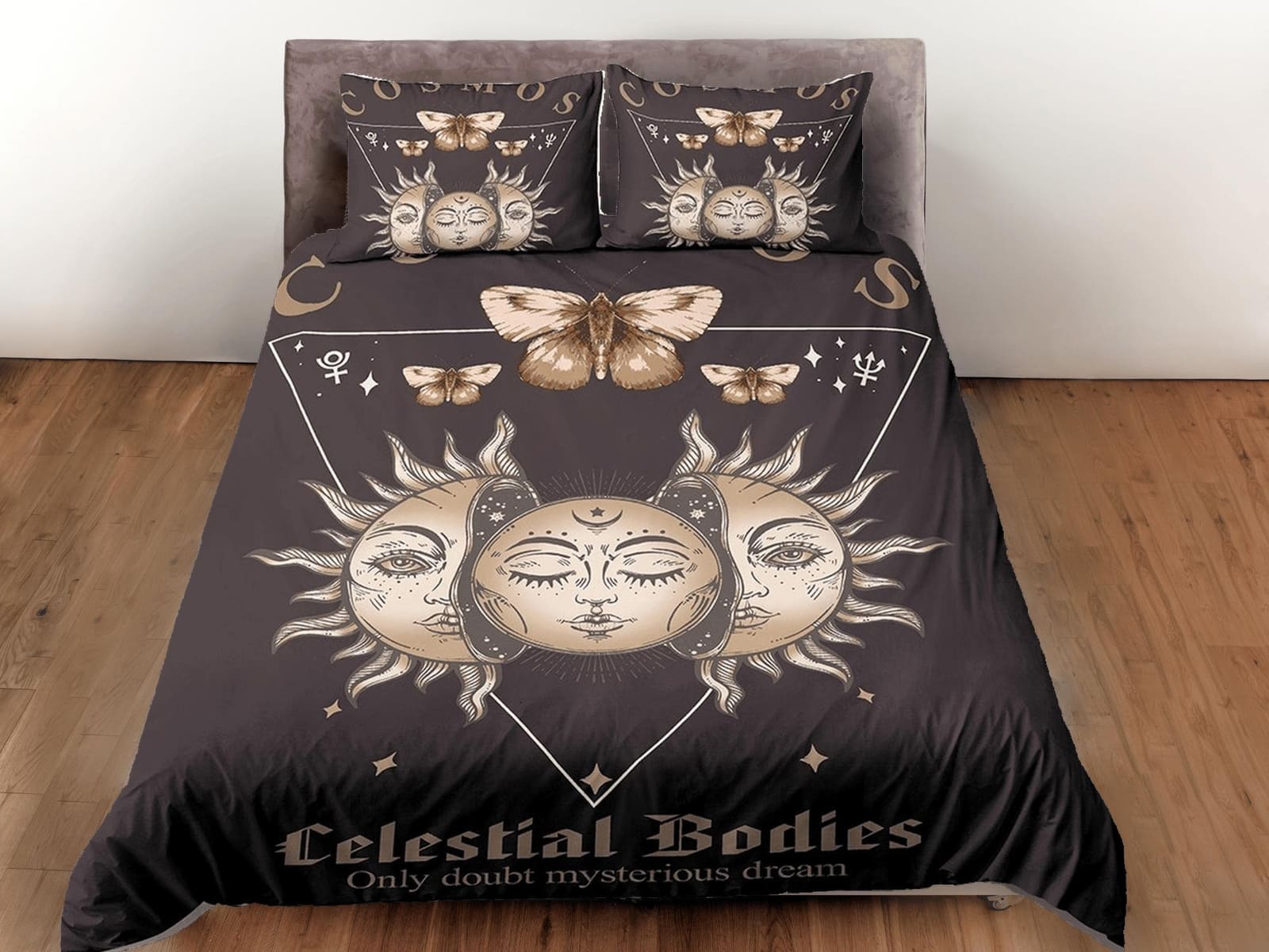Celestial bedding full moon, mystical sun, witchy dorm bedding, aesthetic duvet, boho bedding set full king queen, astrolo…