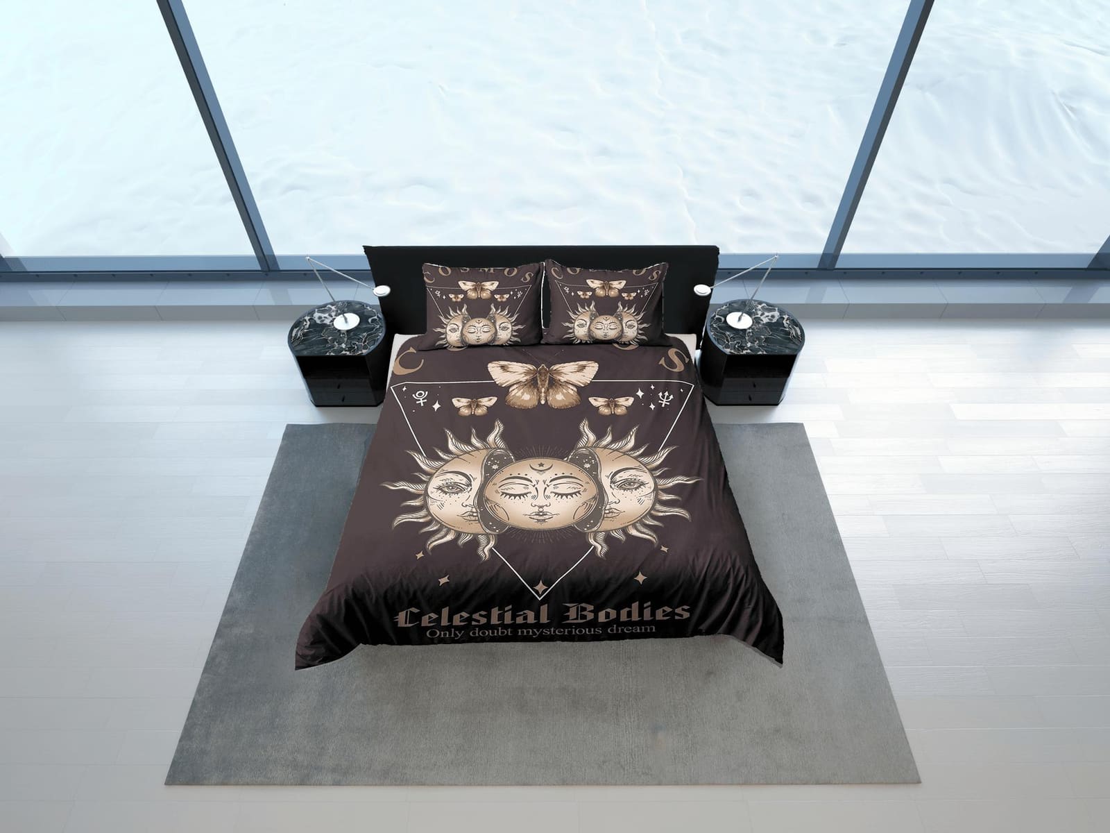 Celestial bedding full moon, mystical sun, witchy dorm bedding, aesthetic duvet, boho bedding set full king queen, astrolo…