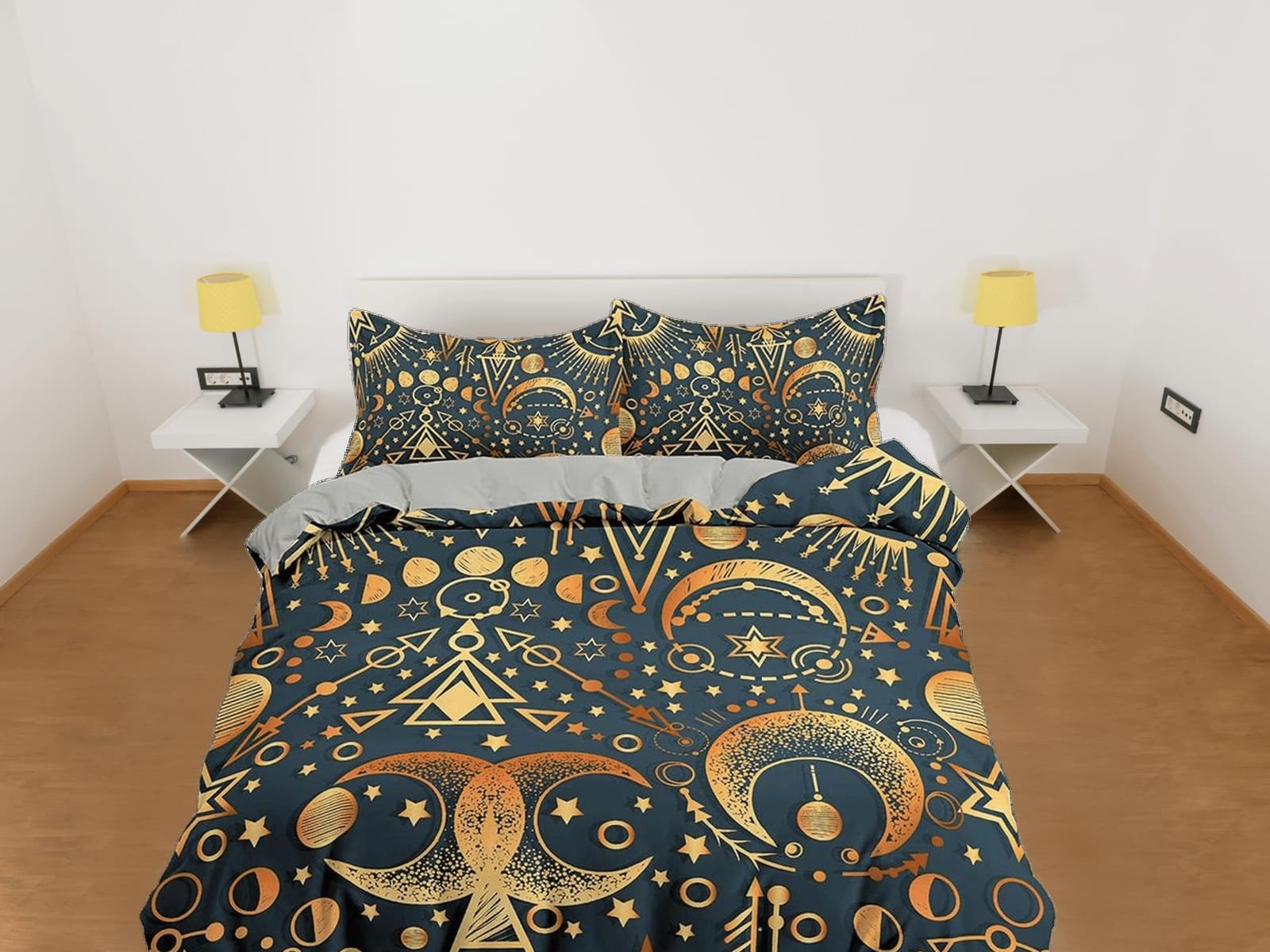 Celestial bedding gold alchemist, witchy decor dorm bedding, aesthetic duvet, boho bedding set full king queen, astrology…