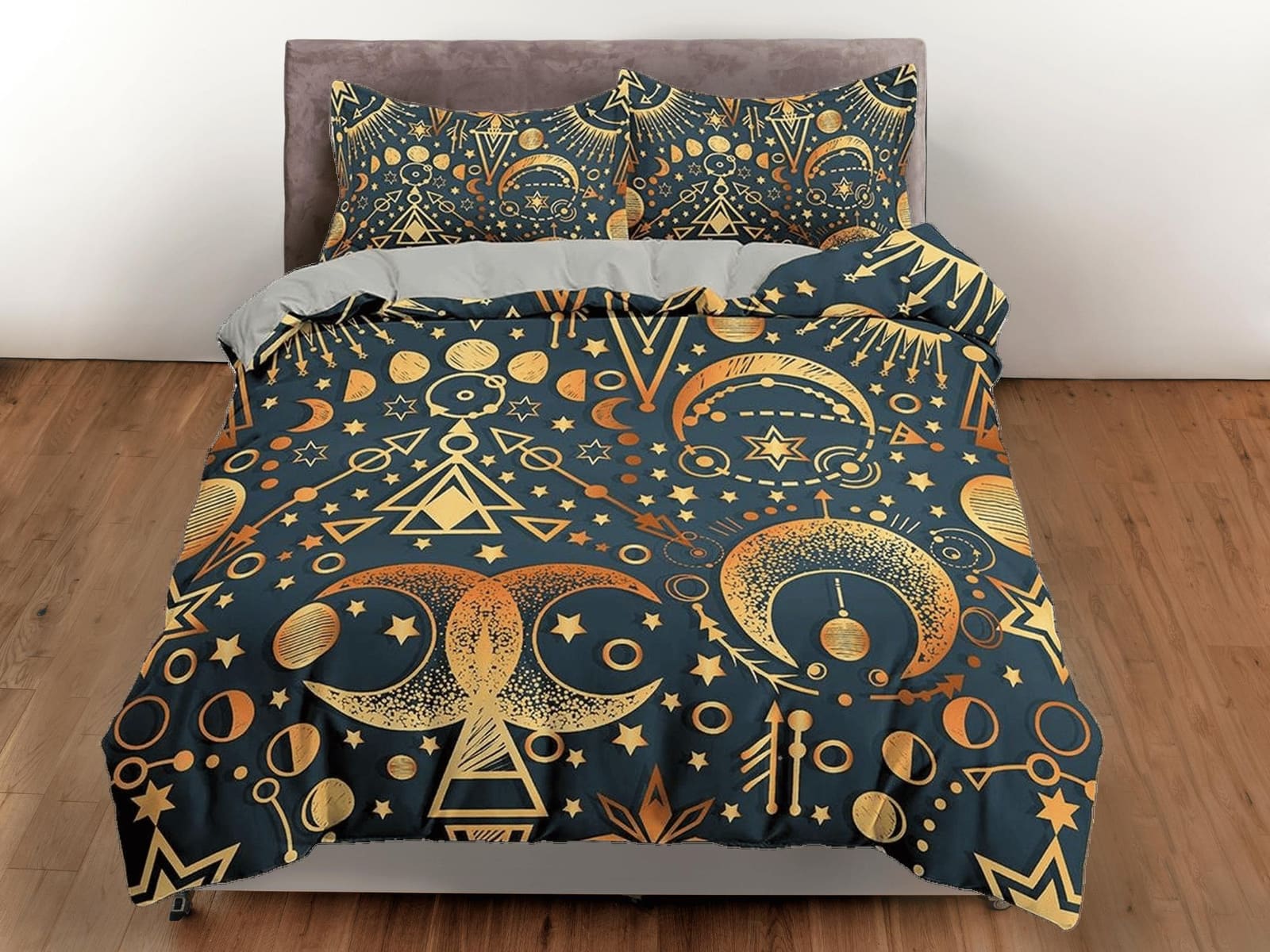 Celestial bedding gold alchemist, witchy decor dorm bedding, aesthetic duvet, boho bedding set full king queen, astrology…