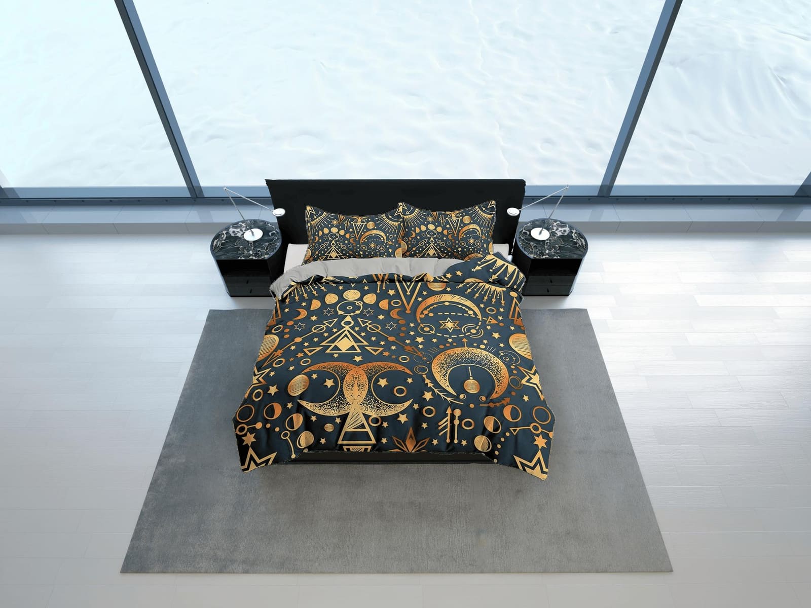 Celestial bedding gold alchemist, witchy decor dorm bedding, aesthetic duvet, boho bedding set full king queen, astrology…
