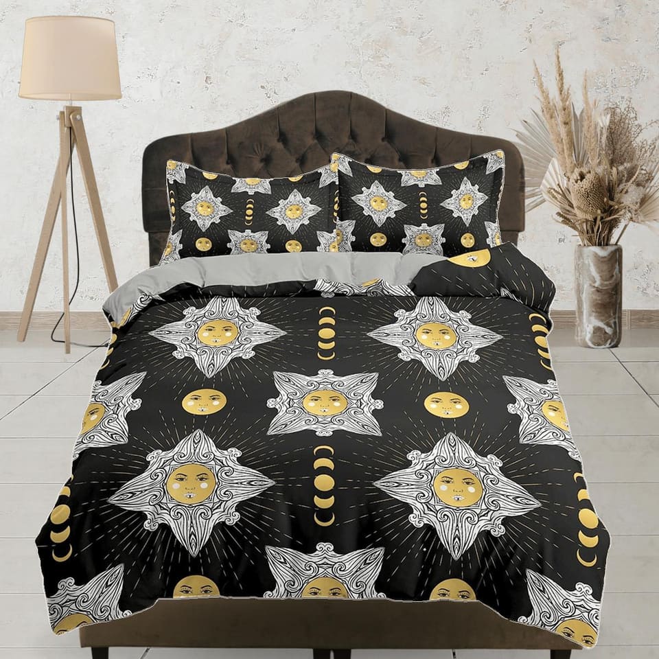 Celestial bedding phases of moon, witchy decor dorm bedding, aesthetic duvet, boho bedding set full king queen, astrology…