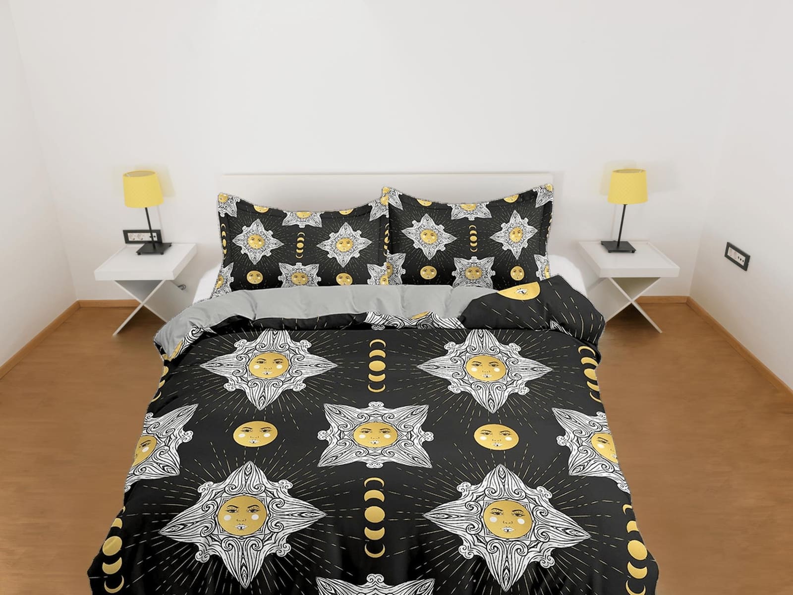Celestial bedding phases of moon, witchy decor dorm bedding, aesthetic duvet, boho bedding set full king queen, astrology…