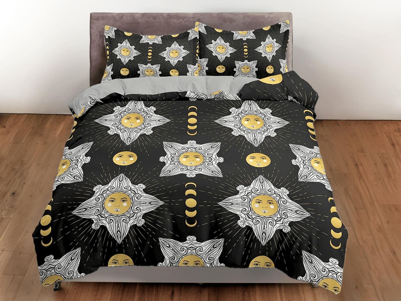 Celestial bedding phases of moon, witchy decor dorm bedding, aesthetic duvet, boho bedding set full king queen, astrology…