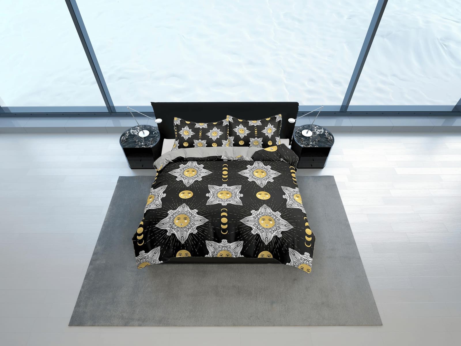 Celestial bedding phases of moon, witchy decor dorm bedding, aesthetic duvet, boho bedding set full king queen, astrology…