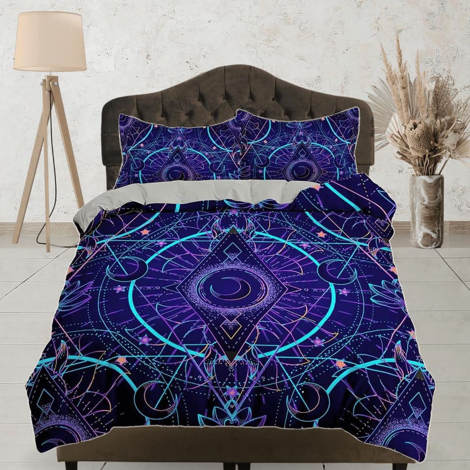 Celestial bedding purple, crescent moon, witchy decor dorm bedding, aesthetic duvet, boho bedding set full king queen, ast…