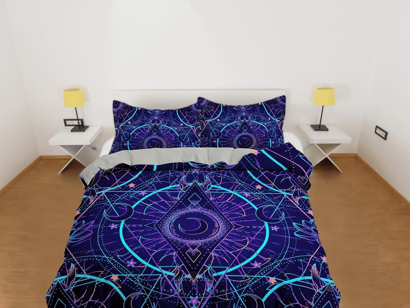 Celestial bedding purple, crescent moon, witchy decor dorm bedding, aesthetic duvet, boho bedding set full king queen, ast…