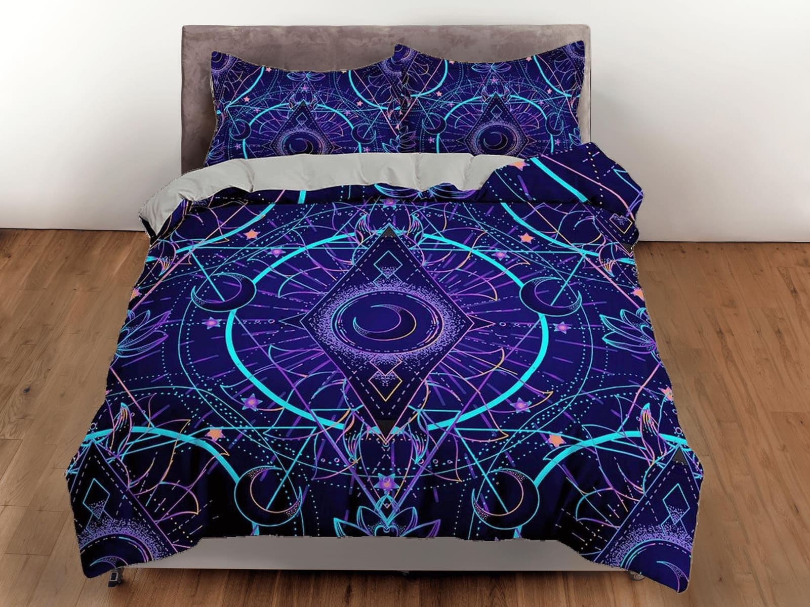 Celestial bedding purple, crescent moon, witchy decor dorm bedding, aesthetic duvet, boho bedding set full king queen, ast…