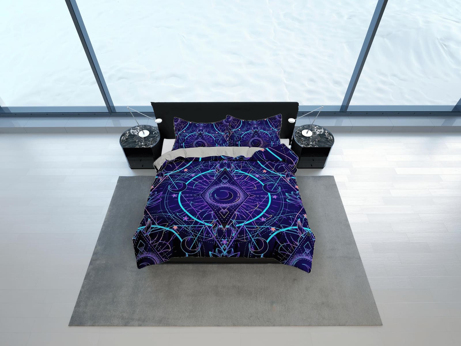 Celestial bedding purple, crescent moon, witchy decor dorm bedding, aesthetic duvet, boho bedding set full king queen, ast…