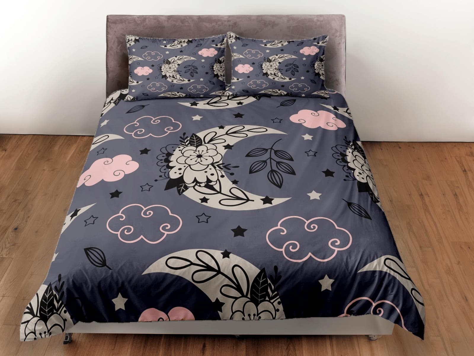 Celestial bedding purple grey, witchy decor dorm bedding, aesthetic duvet, boho bedding set full king queen, astrology gif…