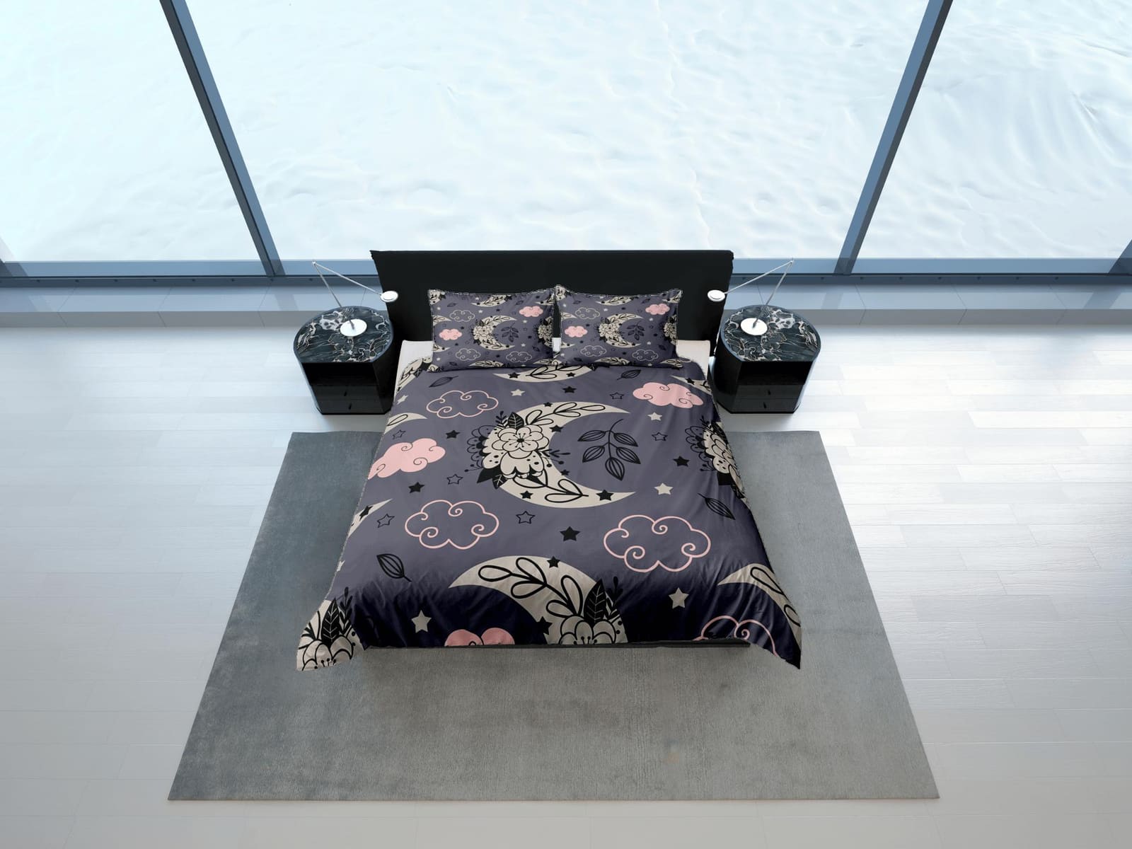 Celestial bedding purple grey, witchy decor dorm bedding, aesthetic duvet, boho bedding set full king queen, astrology gif…