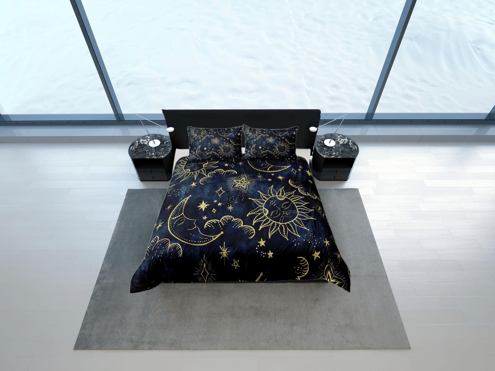 Celestial bedding sun and moon, witchy decor dorm bedding, aesthetic duvet, boho bedding set full king queen, astrology gi…
