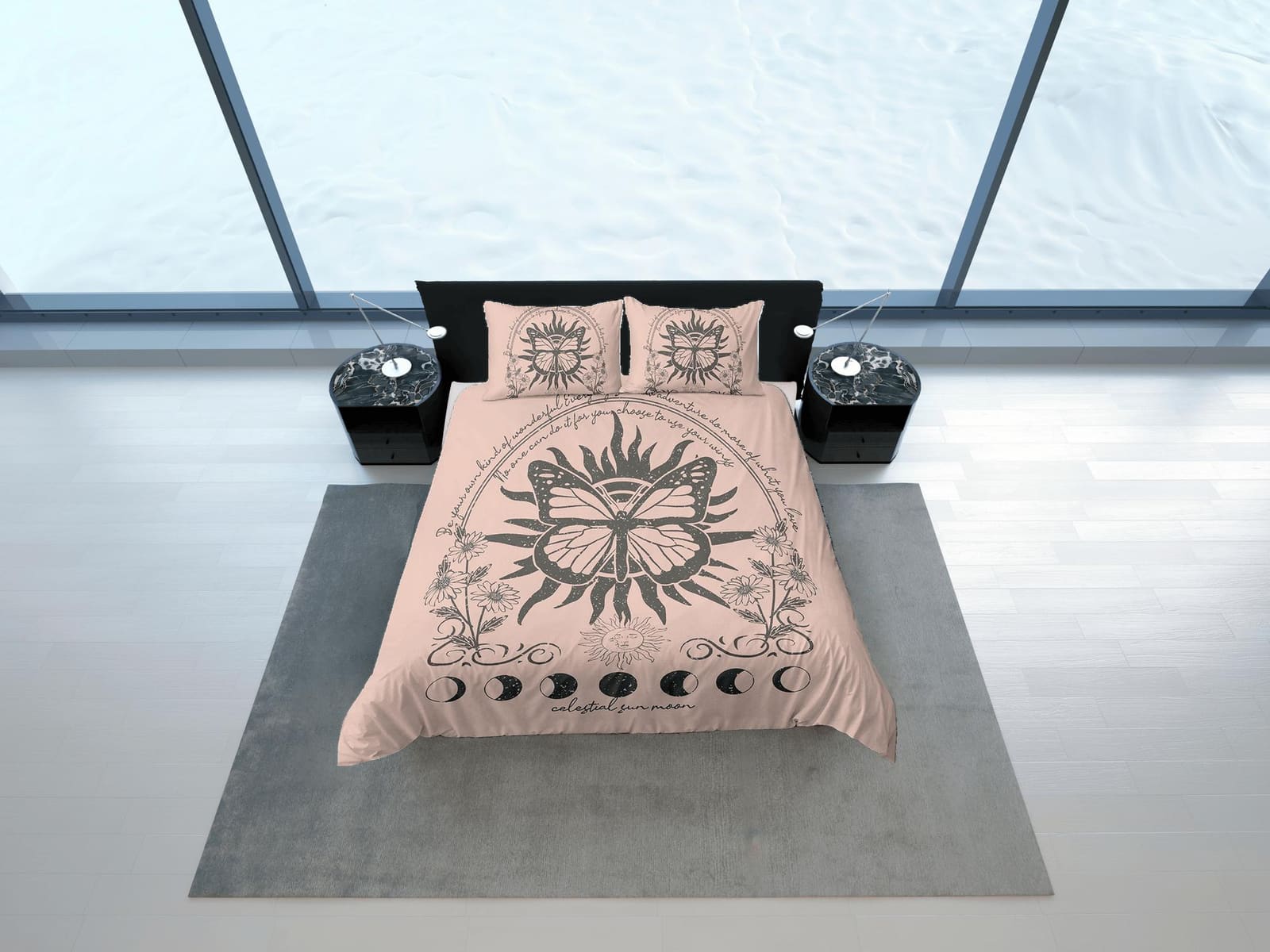 Celestial bedding, witchy decor dorm bedding, monarch butterfly aesthetic duvet, boho bedding set full king queen, astrolo…