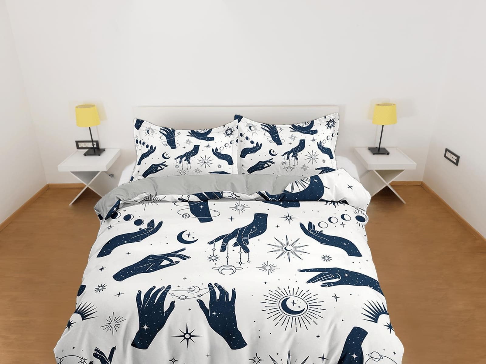 Celestial bedding woman hands sun stars witchy decor dorm bedding, aesthetic duvet, boho bedding set full king queen, astr…