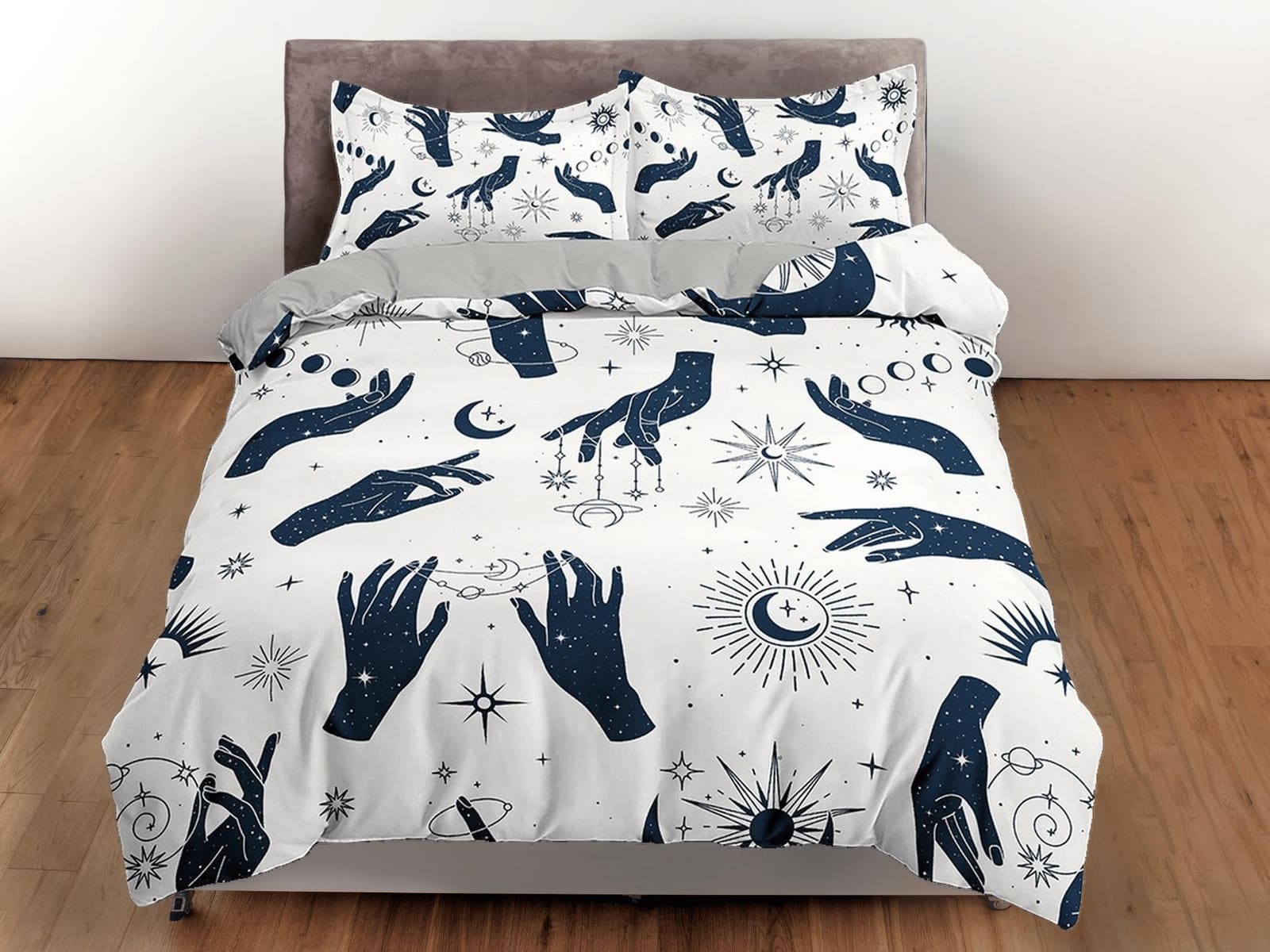 Celestial bedding woman hands sun stars witchy decor dorm bedding, aesthetic duvet, boho bedding set full king queen, astr…