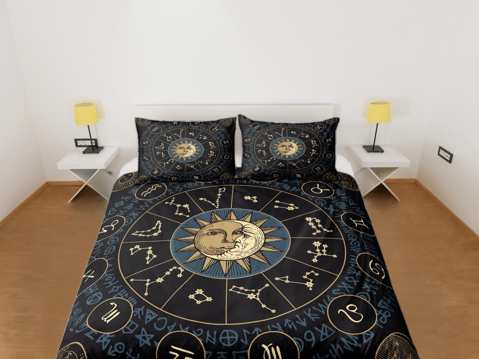 Celestial bedding zodiac horoscope, witchy decor dorm bedding, aesthetic duvet, boho bedding set full king queen, astrolog…