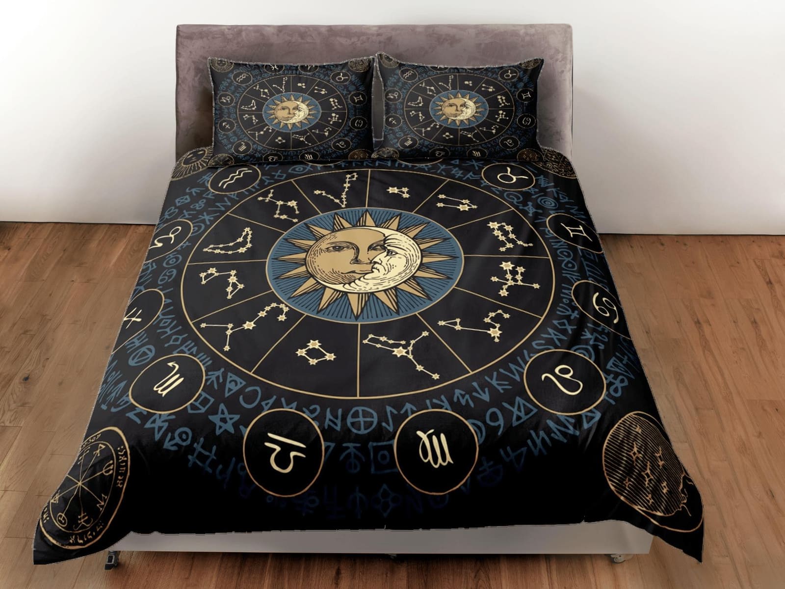 Celestial bedding zodiac horoscope, witchy decor dorm bedding, aesthetic duvet, boho bedding set full king queen, astrolog…
