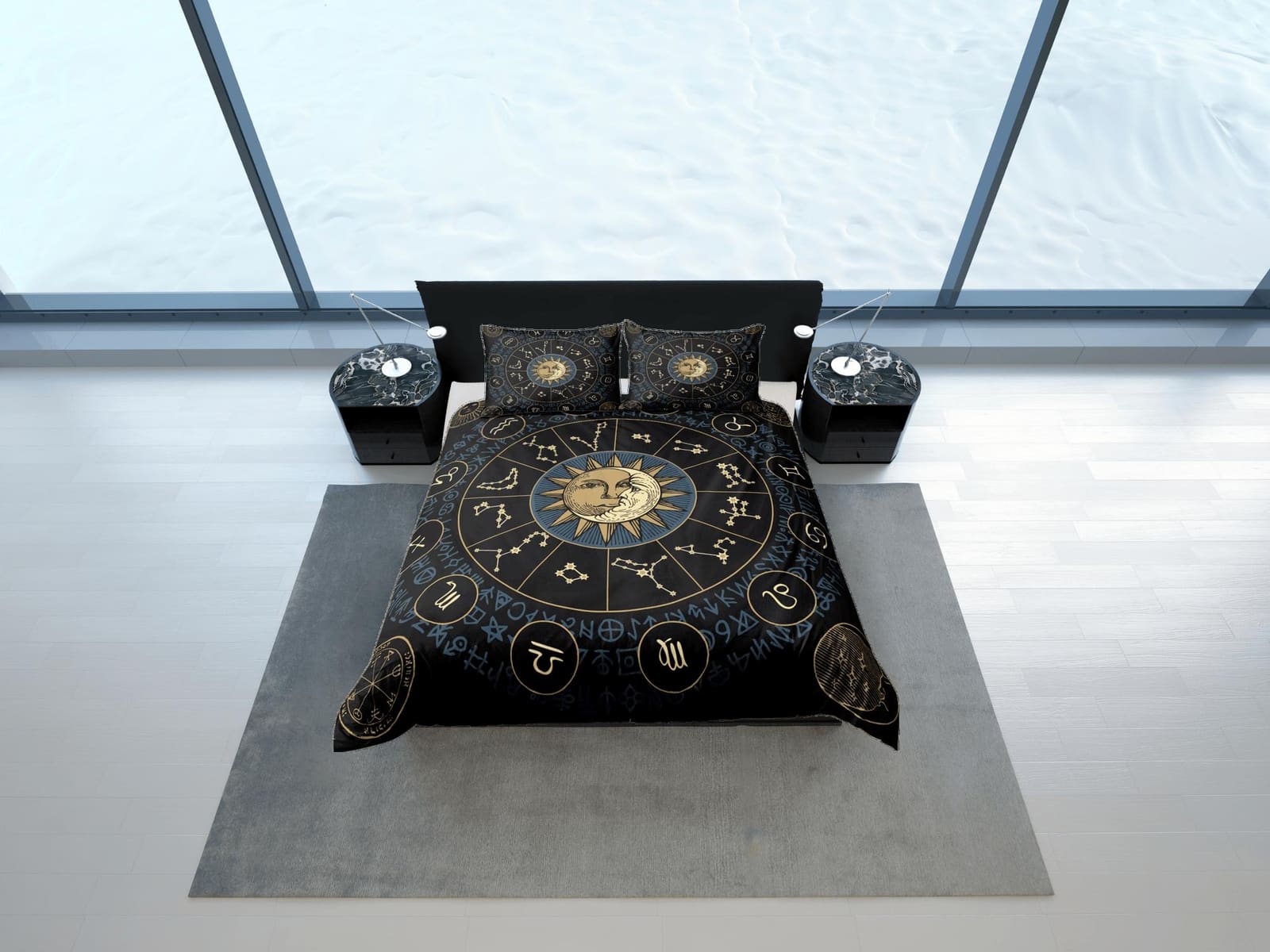 Celestial bedding zodiac horoscope, witchy decor dorm bedding, aesthetic duvet, boho bedding set full king queen, astrolog…