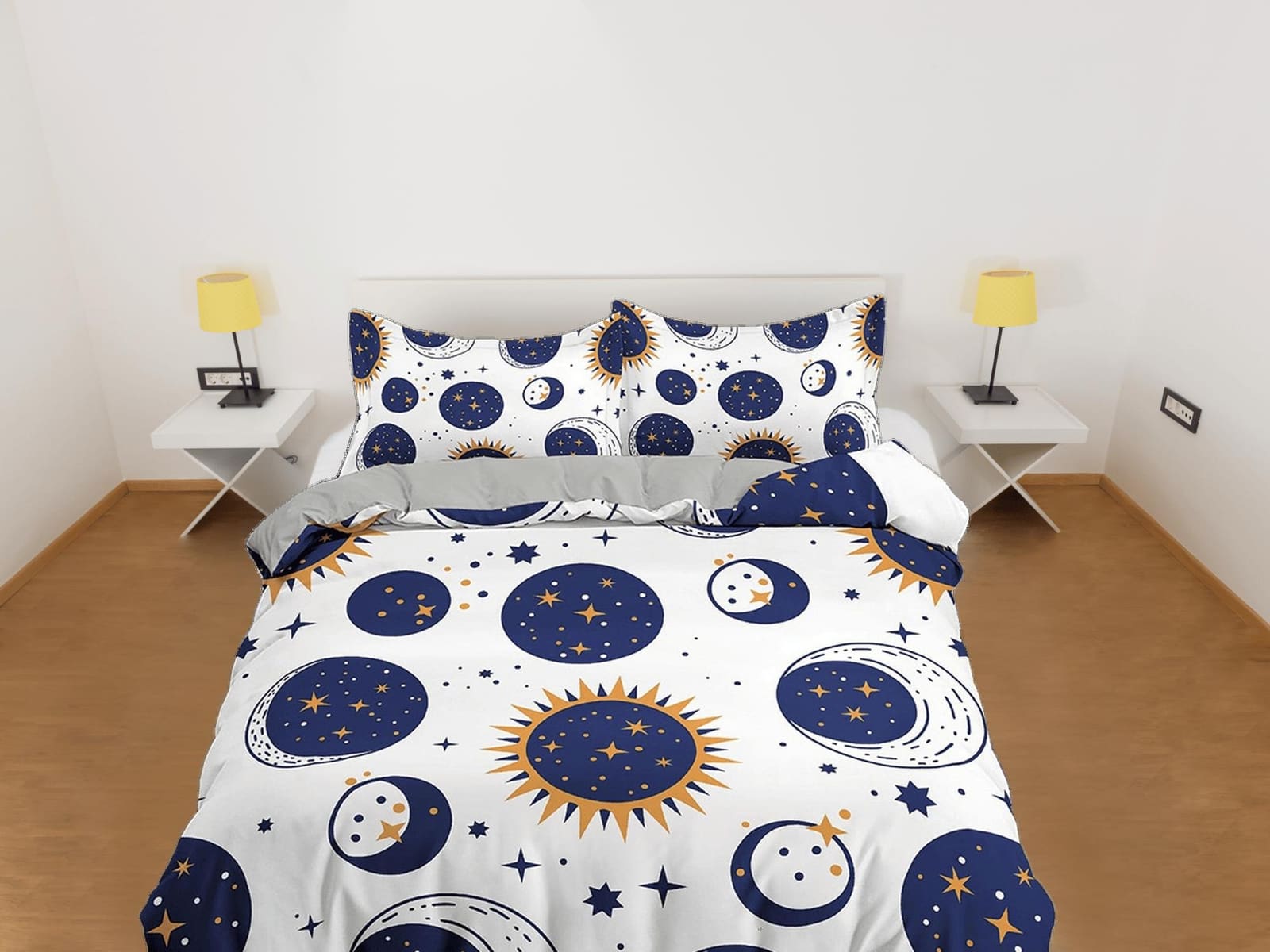 Celestial bodies bedding white, witchy decor dorm bedding, aesthetic duvet cover set, boho bedding set full king queen, as…