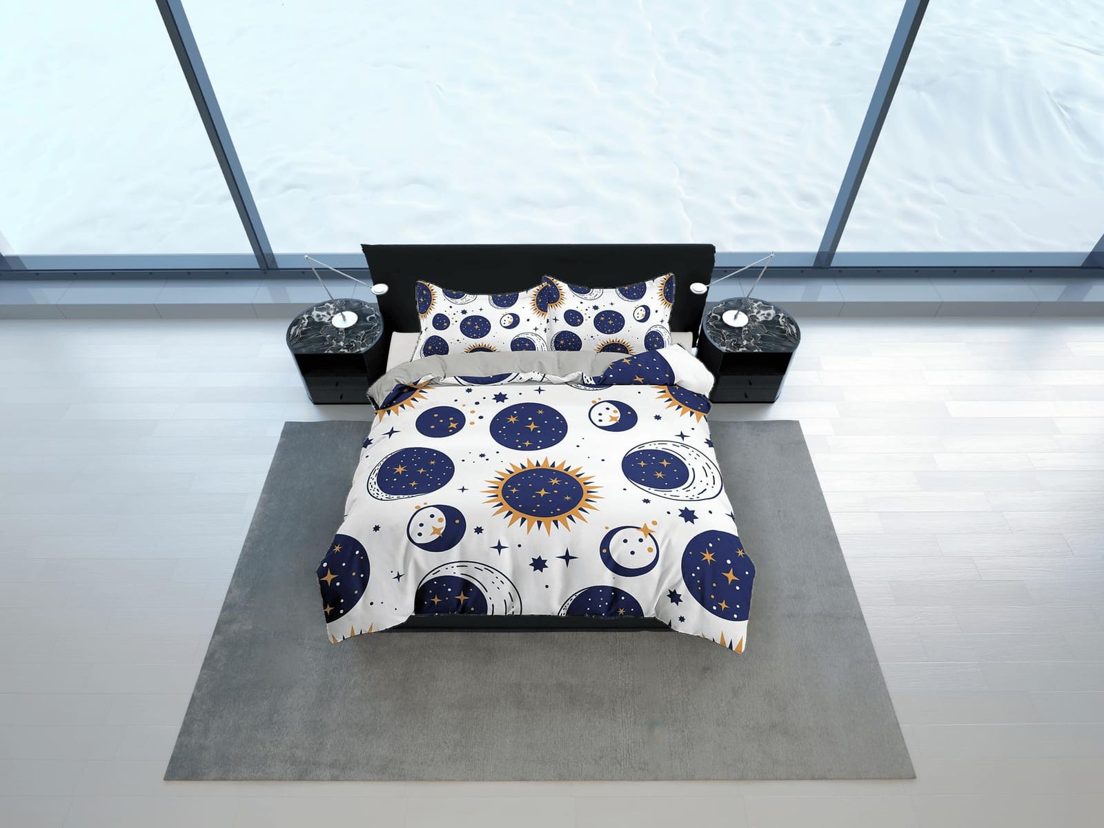Celestial bodies bedding white, witchy decor dorm bedding, aesthetic duvet cover set, boho bedding set full king queen, as…